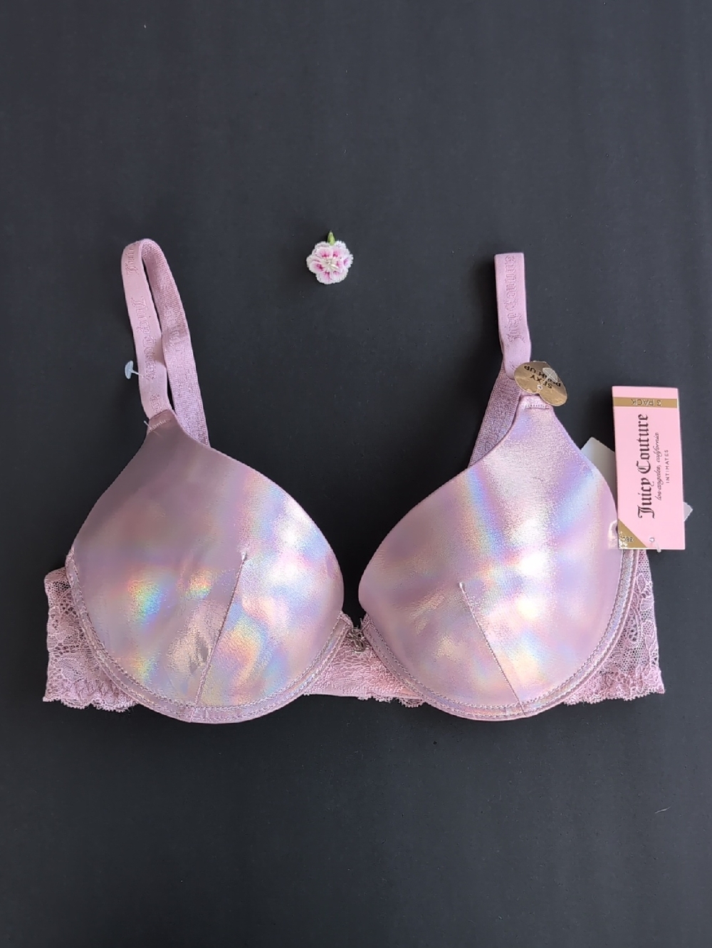 Juicy Couture New Shimmer Pink Lace Push-Up Bra Size 38C